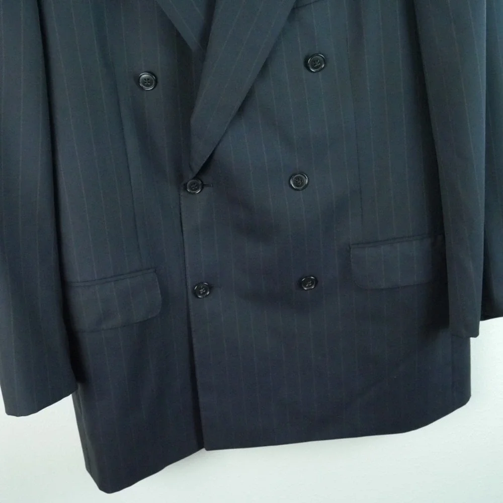 Ermenegildo Zegna Vintage Navy Blue Pinstripe Wool Double Breasted Blazer 52R